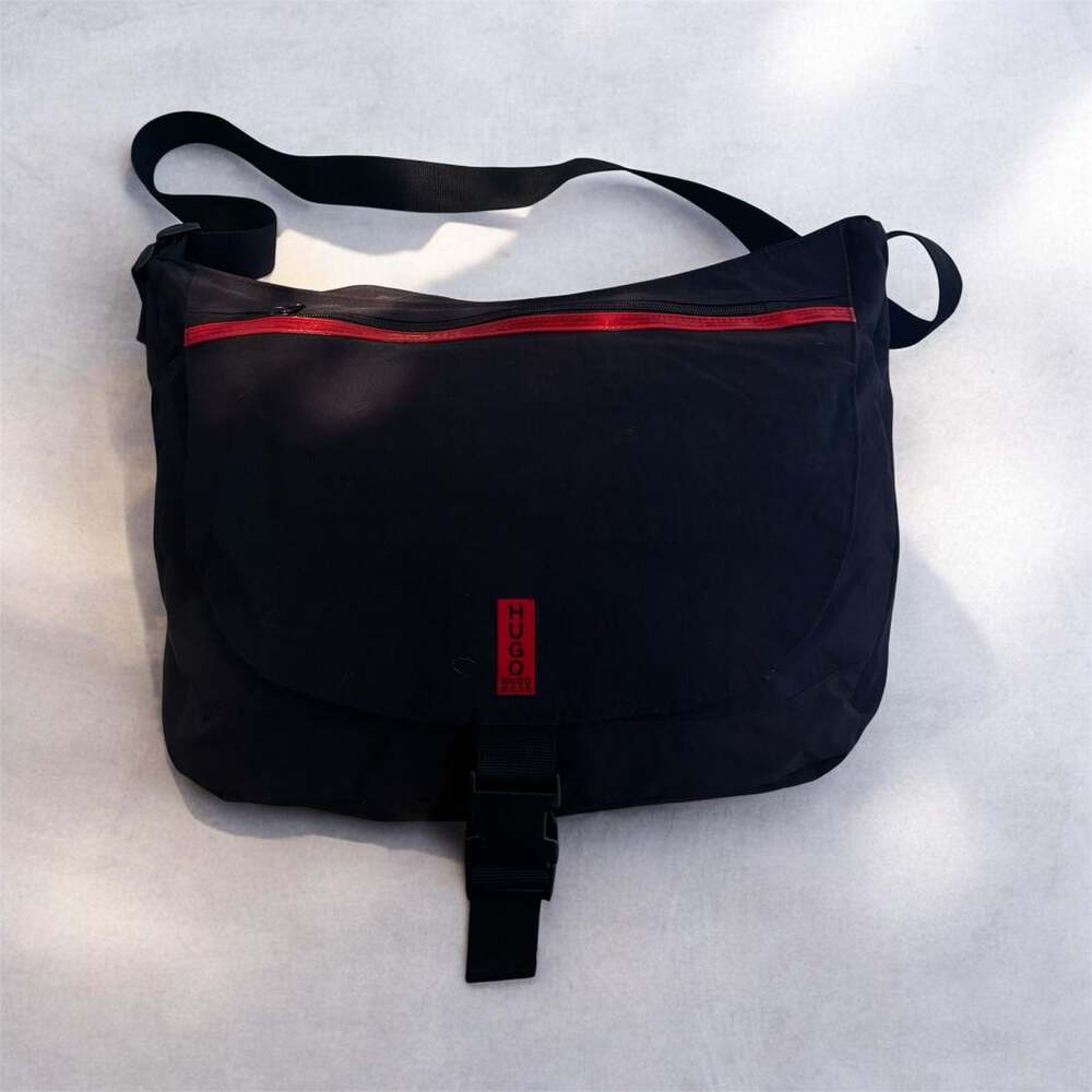 Hugo Hugo Boss Vintage Red Tab Logo Nylon Messenger Bag with Red Accent Zip